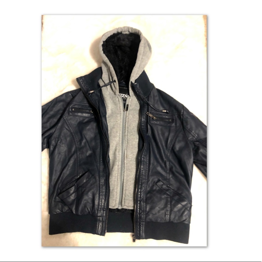 Fake leather Jacket (Navy Blue)